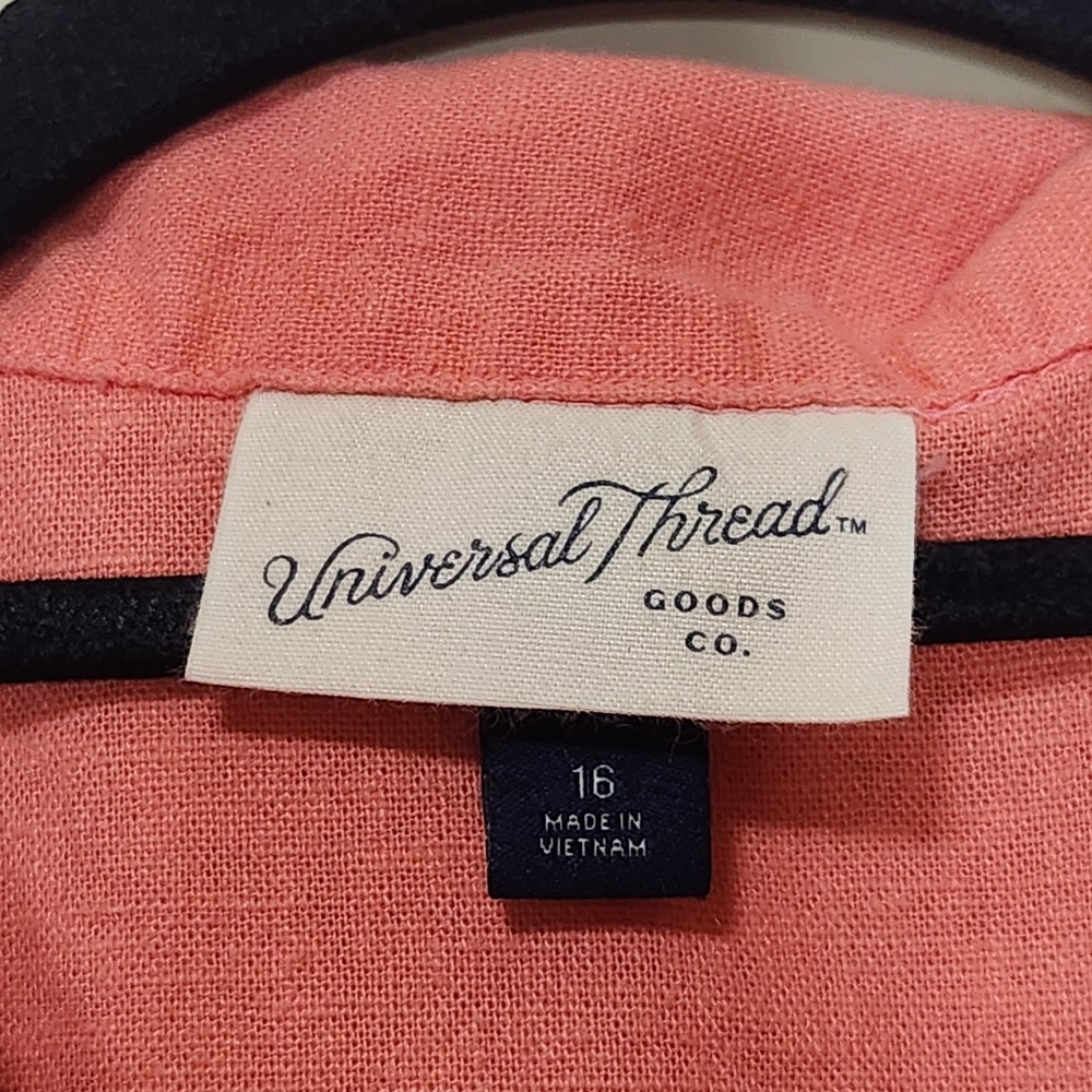Universal Thread Coral Romper Linen Blend Womens Size 16 Short Sleeve - Picture 3 of 5